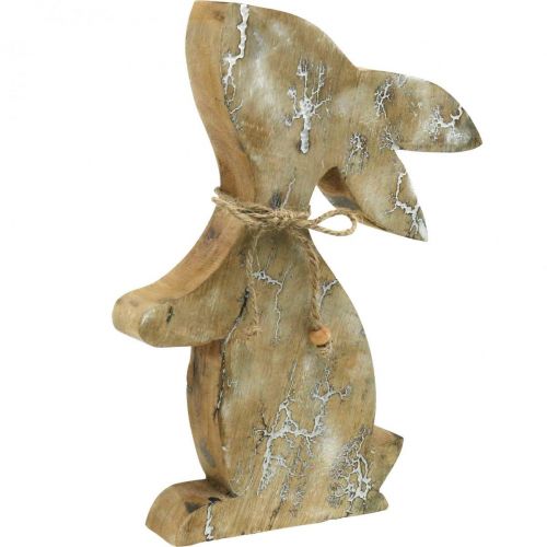 Floristik24 Lapin en bois, ressort, lapin de Pâques assis, décoration de Pâques avec motif naturel, blanchi H26cm