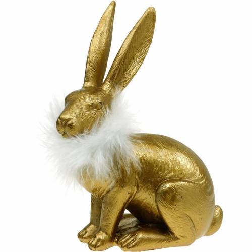 Floristik24 Lapin de Pâques avec boa à plumes Décoration de printemps Lapin Décoration de Pâques dorée