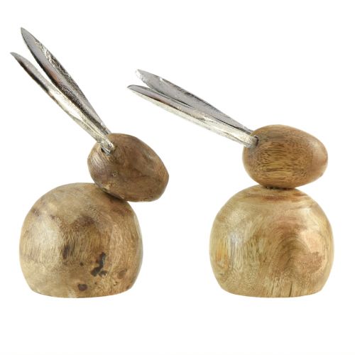 Article Lapin Bois Métal Argent Naturel H10/12.5cm 2 pcs