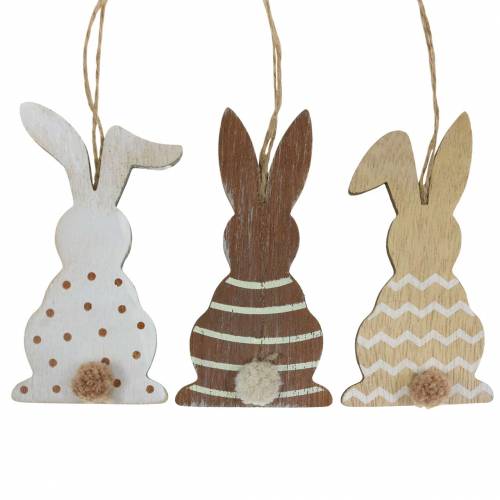 Floristik24 Lapin de Pâques à suspendre crème, marron, bois naturel assorti H11,5cm 6pcs