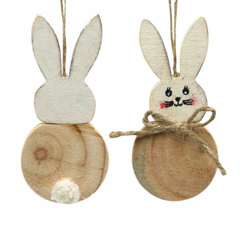 Floristik24 Lapin de Pâques à suspendre crème, bois naturel assorti H10,5cm 8 pcs