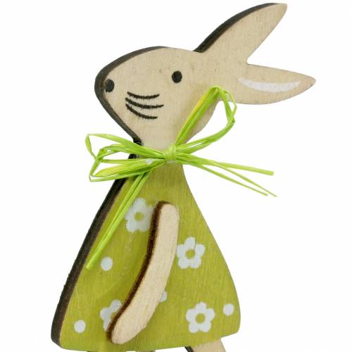 Floristik24 Lapin en bois sur bâton vert, jaune, rose 8cm 12 pièces