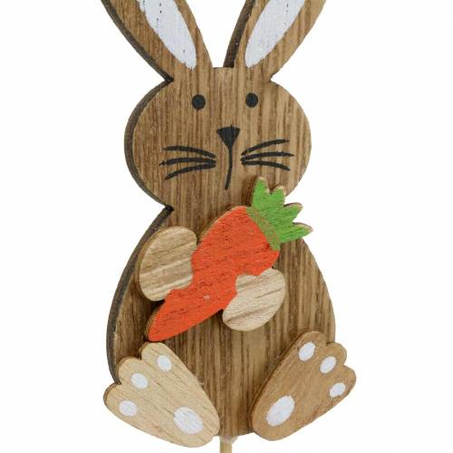 Article Décoration de Pâques lapin avec bâton bois assorti nature H8,5cm 16pcs