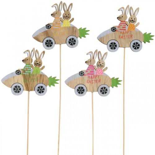 Article Bouchon décoratif lapin dans la voiture décoration de Pâques en bois carotte 9×7,5cm 16 pcs