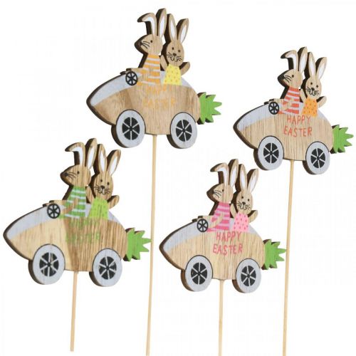 Article Bouchon décoratif lapin dans la voiture décoration de Pâques en bois carotte 9×7,5cm 16 pcs