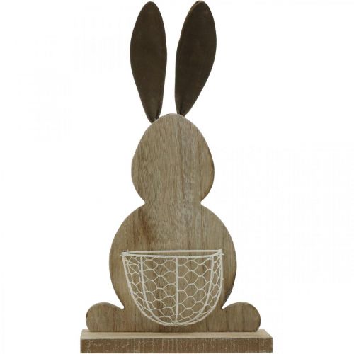 Floristik24 Lapin en bois avec panier lapin de Pâques décoration printanière nature, blanc H36cm