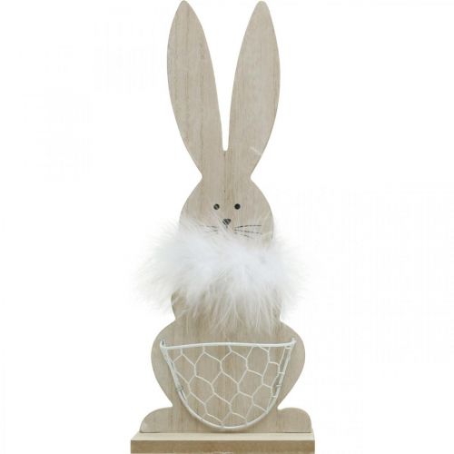Floristik24 Lapin avec panier Lapin de Pâques décoration en bois Pâques nature H30cm