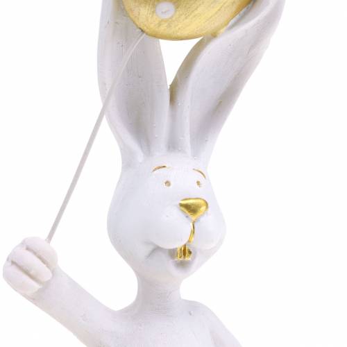 Floristik24 Lapin de Pâques avec ballon debout or blanc H18cm 2pcs