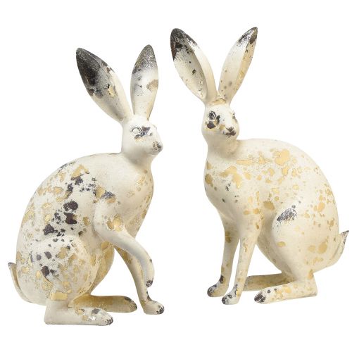 Lapin Assis Vintage Doré Beige Décoration de Table Pâques H35.5cm 2pcs