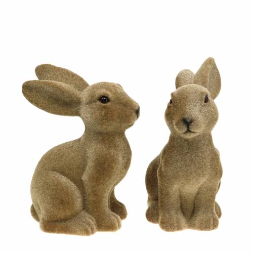 Floristik24 Déco Pâques lapin assis floqué marron H19cm 2pcs