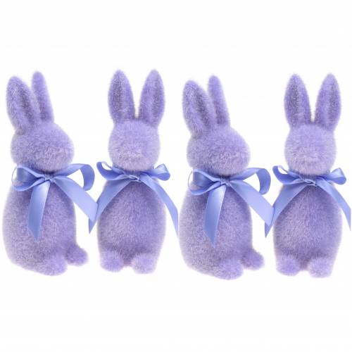 Floristik24 Lapin floqué lilas violet 16cm 4pcs
