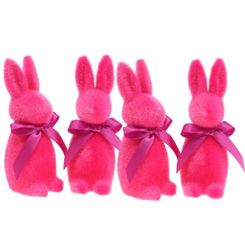 Floristik24 Lapin floqué rose 16cm 4pcs