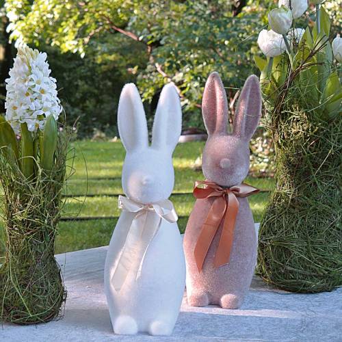 Floristik24 Lapin floqué blanc crème H49cm