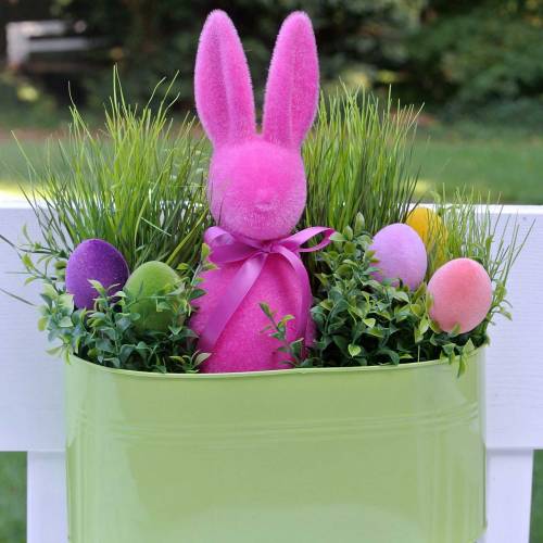 Floristik24 Lapin floqué rose H42cm