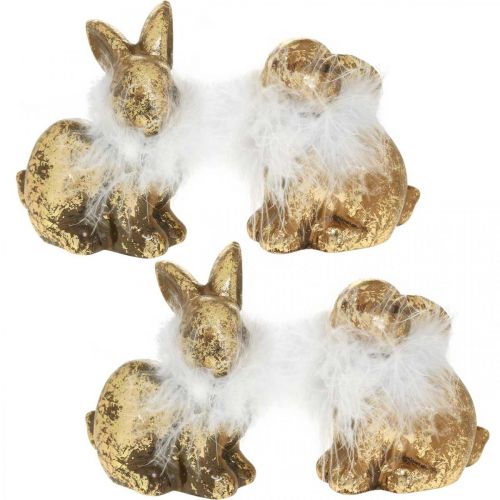 Article Lapin doré assis en terre cuite dorée avec plumes H10cm 4 pcs