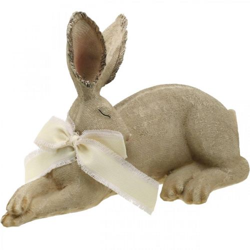 Floristik24 Lapin de Pâques couché avec noeud Décoration de Pâques en polyrésine 28cm