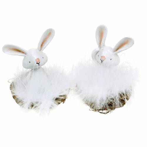 Floristik24 Lapin de Pâques dans le nid, décoration de printemps, lapin de décoration, décoration de Pâques, figurine de lapin blanc 4pcs