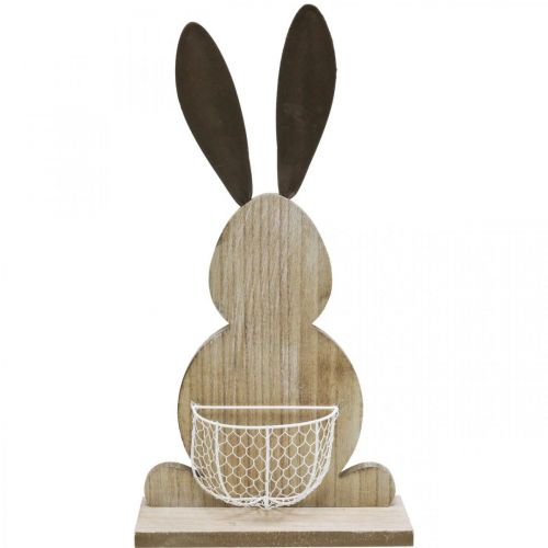Floristik24 Lapin en bois avec panier, décoration printanière, lapin de Pâques avec panier végétal nature, blanc H48cm