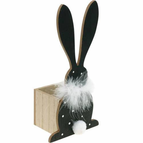 Floristik24 Bunny Planter Feather Boa Lapin de Pâques en bois à pois noir et blanc