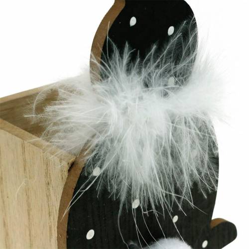 Article Bunny Planter Feather Boa Lapin de Pâques en bois à pois noir et blanc