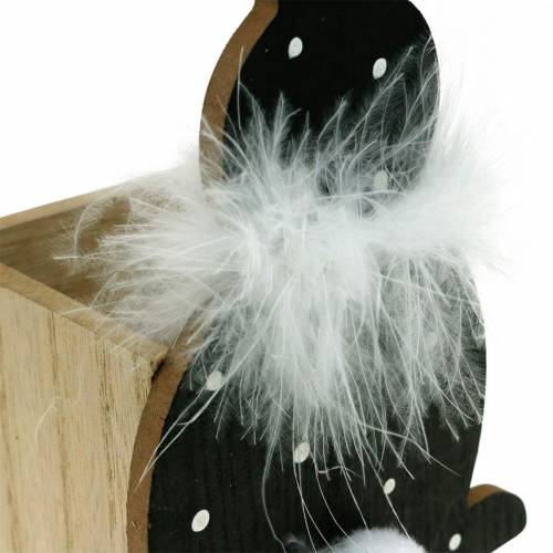 Floristik24 Bunny Planter Feather Boa Lapin de Pâques en bois à pois noir et blanc