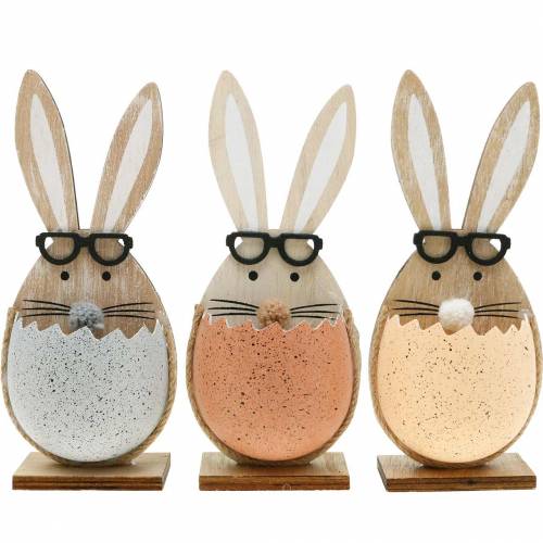 Article Lapin en bois dans un oeuf, décoration printanière, lapins à lunettes, lapins de Pâques 3pcs