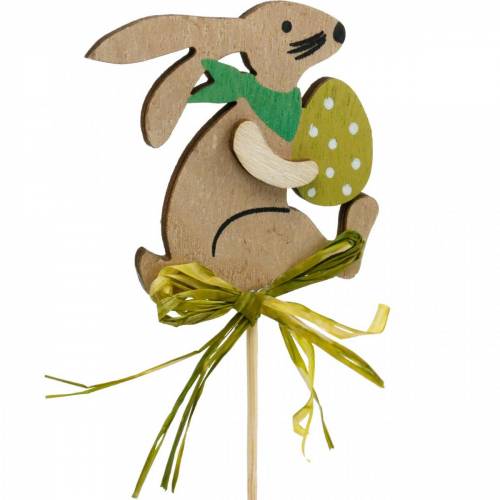 Floristik24 Lapin avec oeuf de Pâques sur un bâton, bouchon de fleur de lapin de Pâques, décoration en bois de Pâques, bouchon décoratif, décoration florale 12pcs