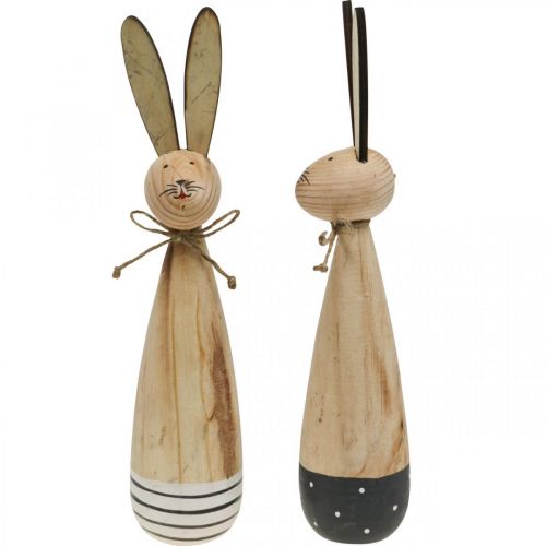 Floristik24 Lapins de Pâques, décoration printanière en bois, Pâques nature, noir et blanc H28cm lot de 2