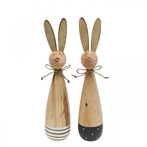 Floristik24 Lapins en bois, décoration de Pâques, printemps naturel, noir et blanc H21,5cm lot de 2