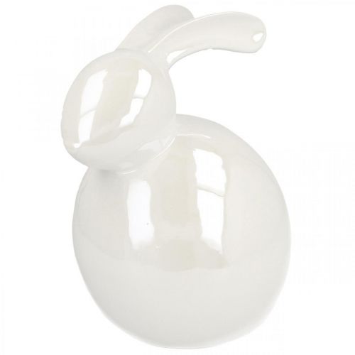 Floristik24 Lapin en céramique, figurine de pâques, décoration printanière, lapin de pâques blanc, nacre H17cm