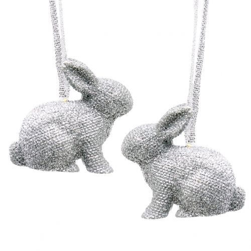 Floristik24 Lapin à accrocher paillettes argent 5cm 8pcs