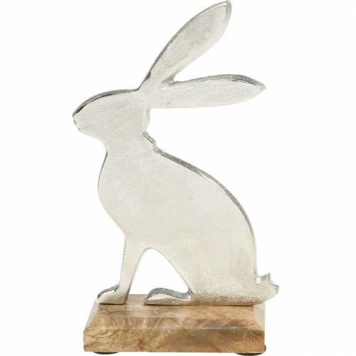 Floristik24 Support de lapin de Pâques avec base en bois Décoration de Pâques en métal de lapin de Pâques