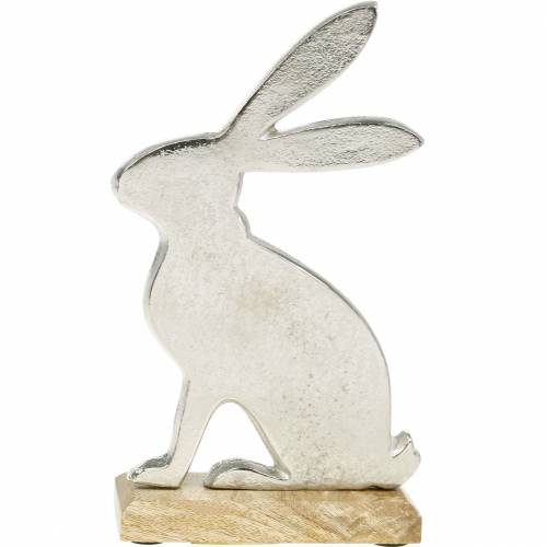 Floristik24 Lapin Métal Argenté Socle Bois Décoration Lapin De Pâques Pâques