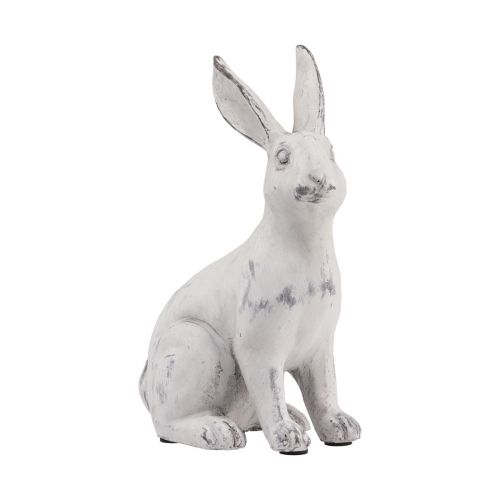 Lapin assis lapin décoratif pierre artificielle blanc gris H21,5cm