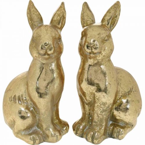 Lapin décoratif doré assis, lapin à décorer, paire de lapins de Pâques, H16,5cm 2pcs