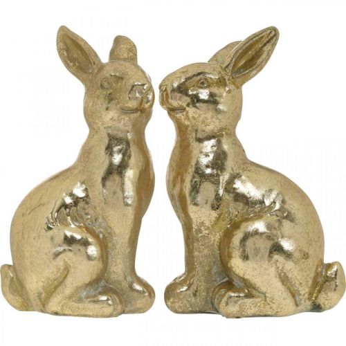Article Lapin décoratif doré assis, lapin à décorer, paire de lapins de Pâques, H16,5cm 2pcs