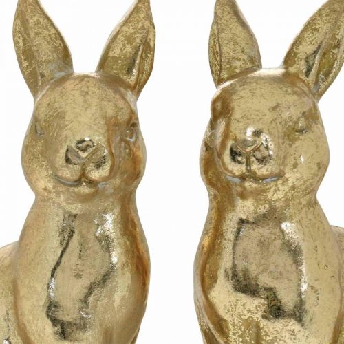 Lapin décoratif doré assis, lapin à décorer, paire de lapins de Pâques, H16,5cm 2pcs