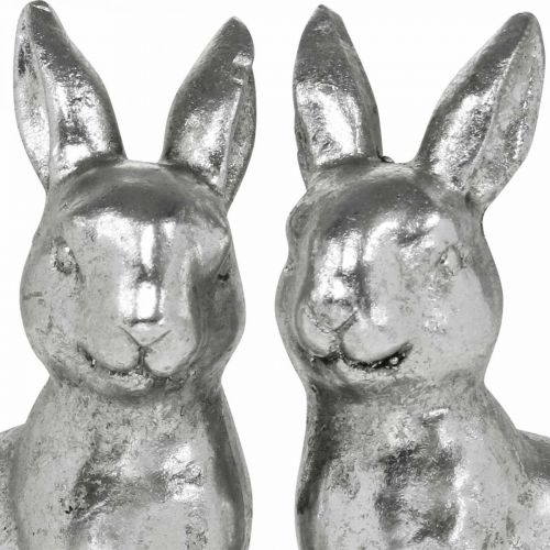 Article Lapin décoratif assis décoration de Pâques argent vintage H13cm 2 pcs