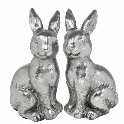 Floristik24 Lapin décoratif assis décoration de Pâques argent vintage H13cm 2 pcs