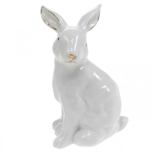 Lapin de Pâques blanc-doré, décoration printanière, figurine en céramique blanche, dorée H13cm 2pcs