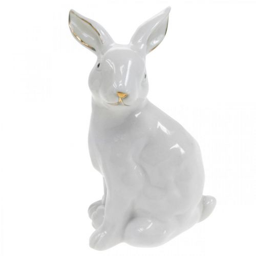 Floristik24 Lapin de Pâques blanc-doré, décoration printanière, figurine en céramique blanche, dorée H13cm 2pcs