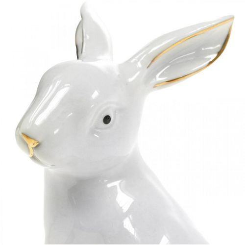Article Décoration de Pâques en céramique, lapin de Pâques blanc doré, H 7,5 cm, 4 pièces