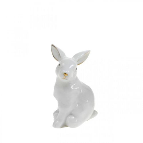 Floristik24 Lapin en céramique blanche, décoration de Pâques au décor doré, décoration printanière H7,5cm