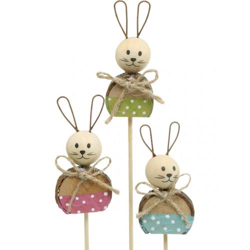 Floristik24 Bouchon fleur lapin bois rouille décoration lapin de Pâques sur bâton 8cm 9 pcs