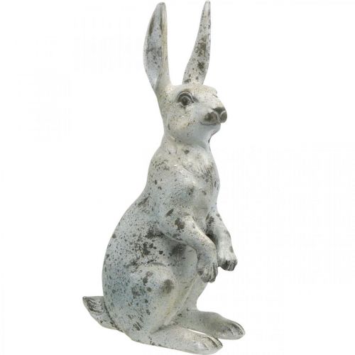 Lapin décoratif pour Pâques, décoration printanière aspect béton, figurine de jardin aux accents dorés, shabby chic H42cm