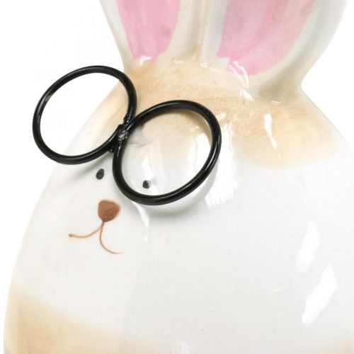 Floristik24 Lapins de Pâques en céramique avec verres, décoration de Pâques paire de lapins H19cm 2pcs