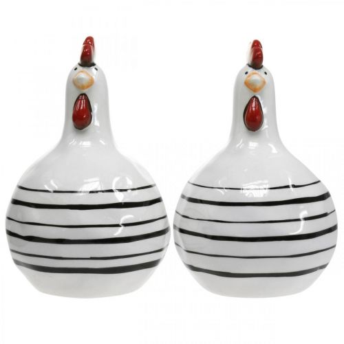 Article Poulet décoratif en céramique rayé noir et blanc Pâques H17cm 2pcs