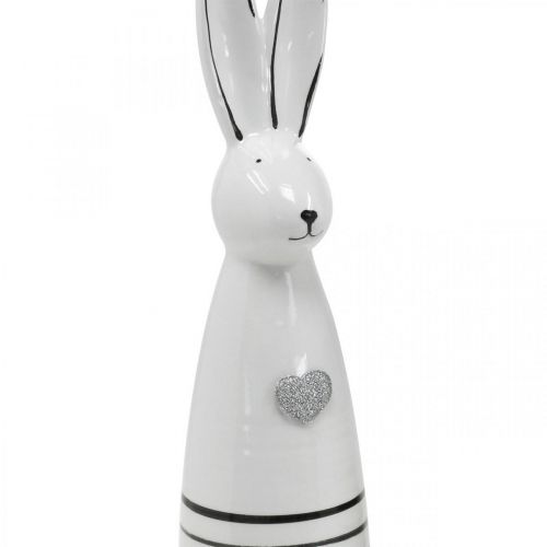 Article Cône Lapin Céramique Blanc Rayures Coeur Noir H30cm