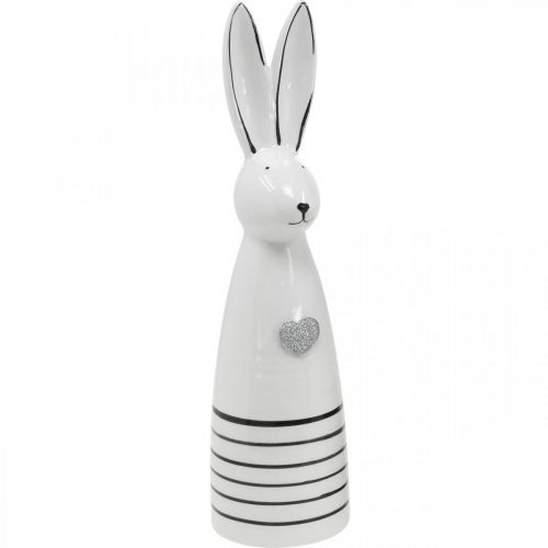 Floristik24 Cône Lapin Céramique Blanc Rayures Coeur Noir H30cm