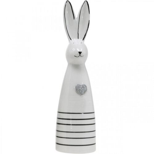 Article Cône Lapin Céramique Blanc Rayures Coeur Noir H30cm